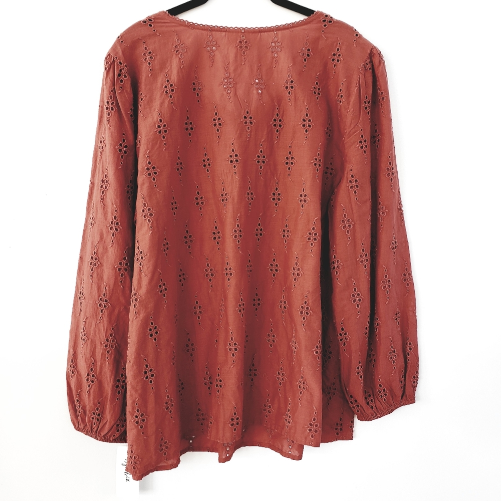 STYLE & CO Boho Terracotta Eyelet Top Size L - Picture 4 of 7